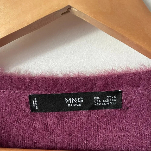 Mango  Soft Furry Knit Double Sleeve Sweater Pink Purple Size XS/Small - Picture 5 of 5